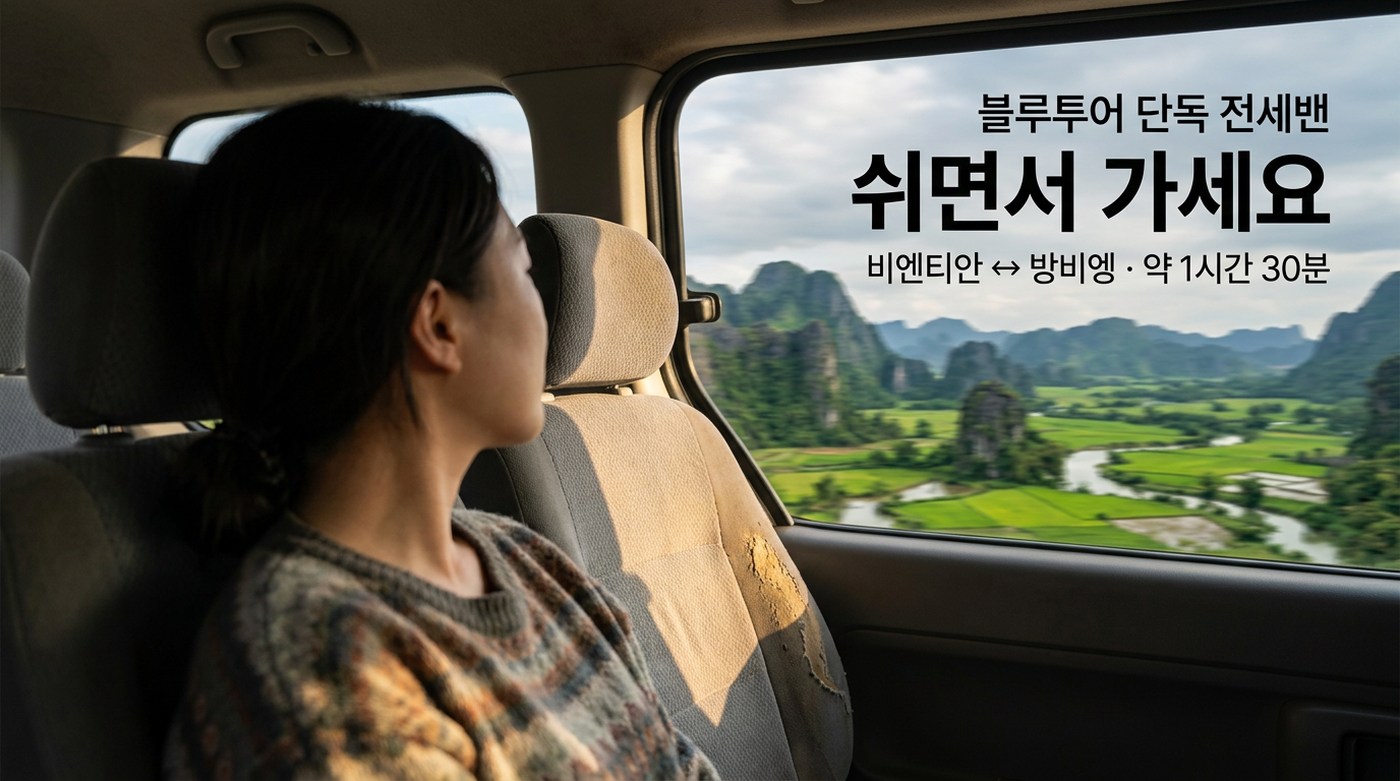 전세밴 뒷좌석에서 창밖으로 지나가는 라오스 카르스트 풍경