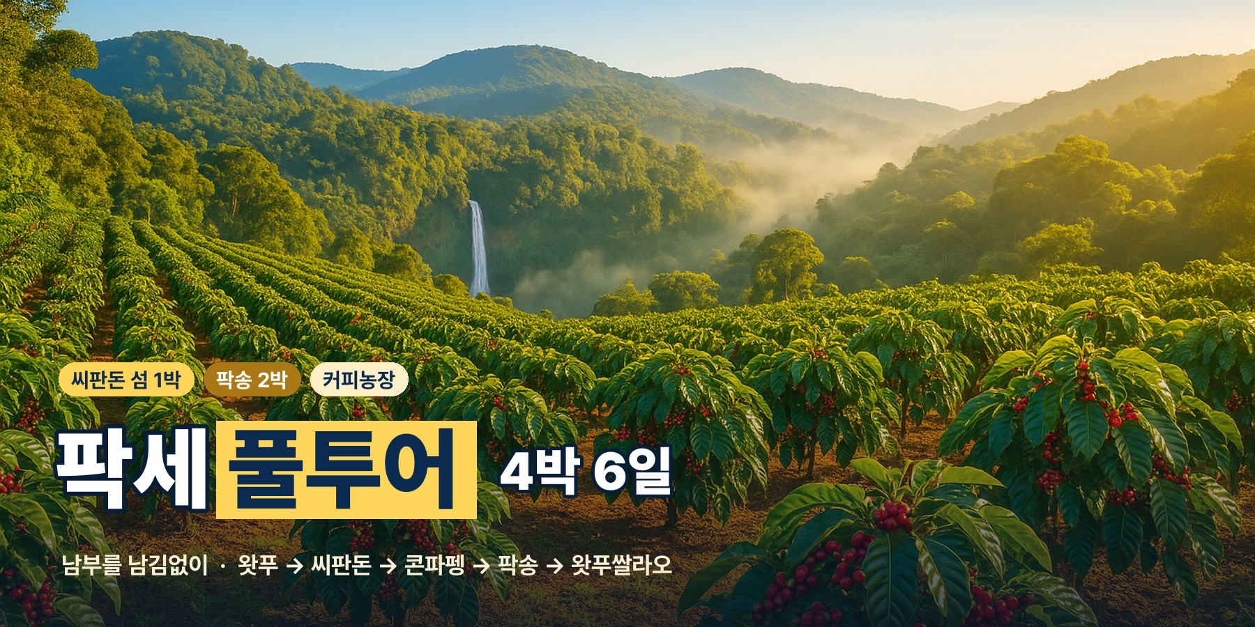 라오스 팍세 풀투어 4박 6일, 왓푸 유적과 씨판돈 섬 하룻밤, 볼라벤 고원 커피농장