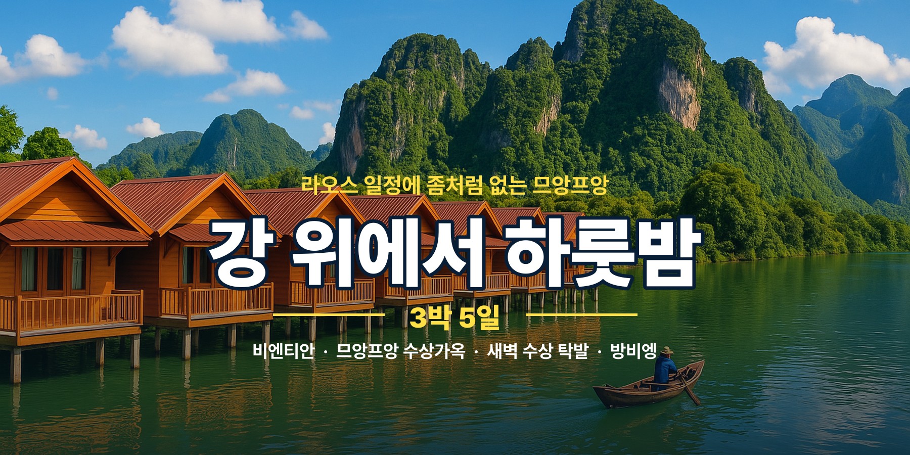 라오스 비엔티안 므앙프앙 방비엥 3박 5일 완전 자유여행, 강 위에서 하룻밤과 새벽 수상 탁발